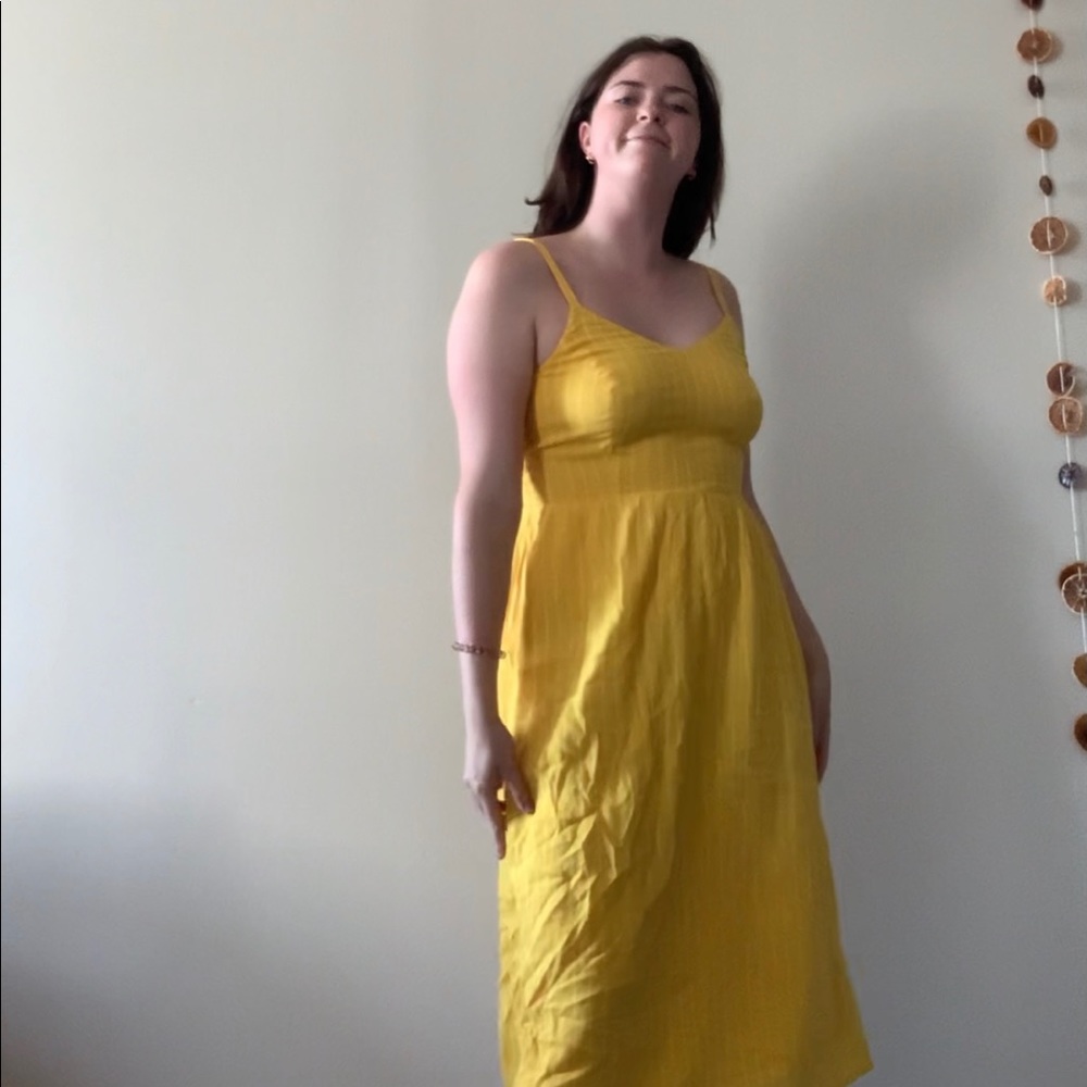 Yellow Old Navy pinstripe midi